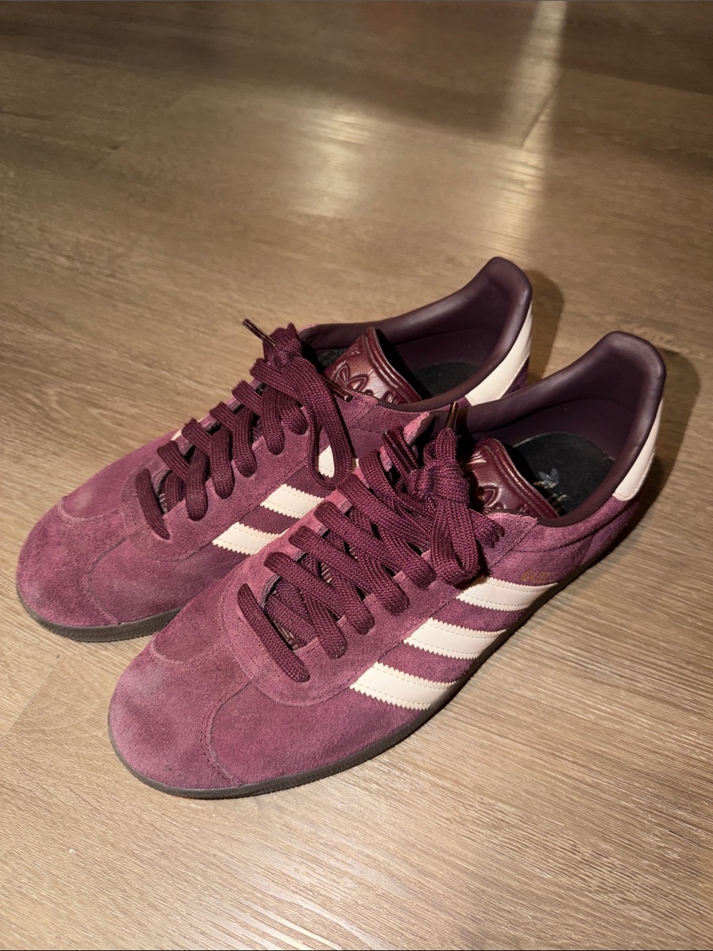 adidas Men's Suede Sneakers in Burgundy with Cream Stripes